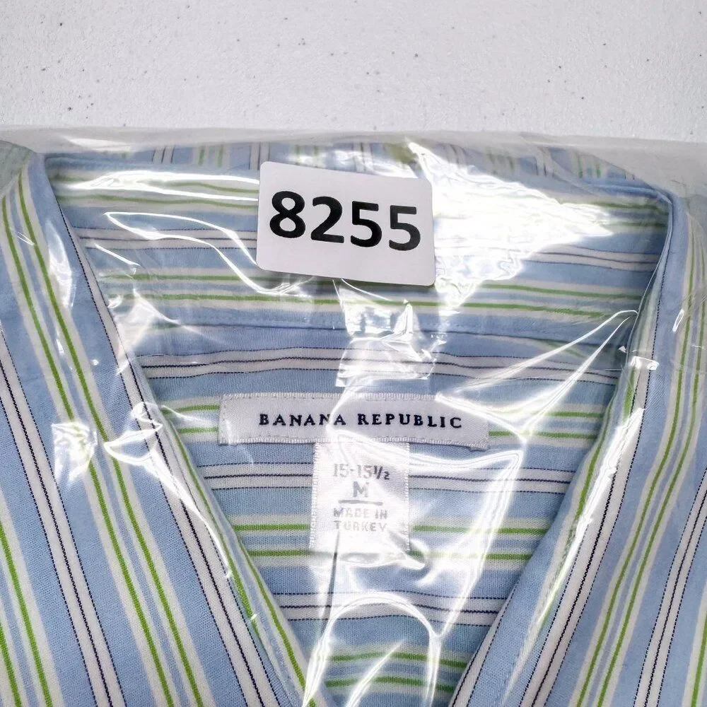 Banana Republic Shirt Mens 15 15.5 Blue White Stripe Shirt Business Casual Prepp